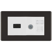 BG Screwless Black Nickel Media Wall Plate TV Aerial, HDMI & CAT6 Outlet – White Insert by British General