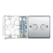 BG Nexus Polished Chrome 2 Gang 200W 2 Way Trailing Edge Push Type Dimmer Switch NPC82 with 35mm Steel Back Box