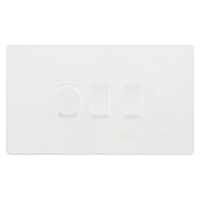 BG Evolve Pearlescent White 3 Gang Switch 1x Trailing Edge LED Dimmer 2x Intermediate Custom Grid Switch by British General (BG-Evolve-CL-3G-CUSTOM-1x-Dimmer-2x-INT)