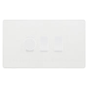 BG Evolve Pearlescent White 3 Gang Switch 1x Trailing Edge LED Dimmer 2x Intermediate Custom Grid Switch by British General (BG-Evolve-CL-3G-CUSTOM-1x-Dimmer-2x-INT)