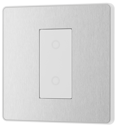 BG PCDBSTDS1W Brushed Steel Evolve 1 Gang 200W Trailing Edge Secondary Touch Dimmer - White Insert
