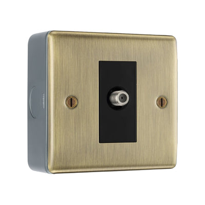 BG Nexus Antique Brass Single Satellite Socket with Surface Pattress Back Box by British General (BG-NAB64+MC501)