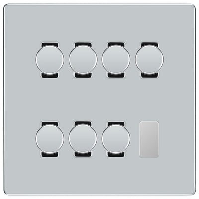 BG Polished Chrome Screwless Flat Plate 7 Gang Trailing Edge LED Dimmer Light Switch 2 Way Custom Switch by British General (SCREWLESS-PC-7G-CUSTOM-7xDIMMER-2Way)