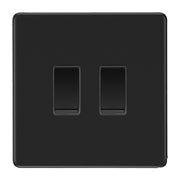 BG Screwless Matt Black 2 Gang Switch 1x Intermediate 1x 2 Way Grid Light Switch by British General (BG-SCL-MB-2G-CUSTOM-1x-INT-1x-2WAY-SP)