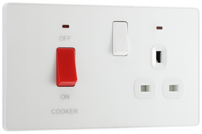 BG PCDCL70W Pearlescent White Evolve 45A 2 Pole Cooker Control Unit 13A Switched Socket - White Insert