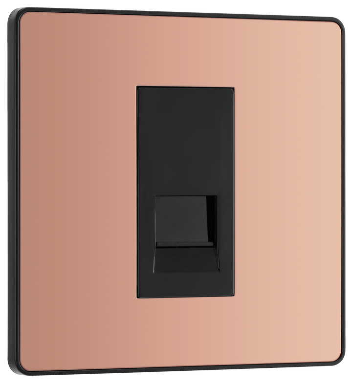 PCDCPBTS1B Front - This Evolve Polished Copper Secondary telephone socket from British General uses a screw terminal connection, and should be used for an additional telephone point which feeds from the master telephone socket. 