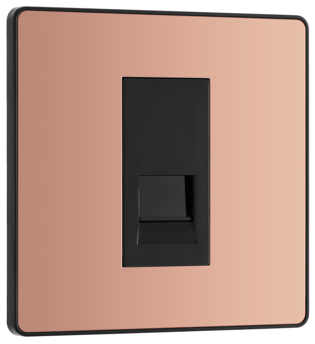 PCDCPBTS1B Front - This Evolve Polished Copper Secondary telephone socket from British General uses a screw terminal connection, and should be used for an additional telephone point which feeds from the master telephone socket. 