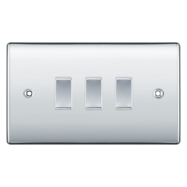 BG Polished Chrome 3 Gang Light Switch 1x Intermediate 2x 2 Way Custom Switch