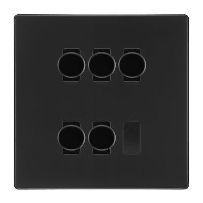 BG Screwless Flatplate Matt Black 5 Gang 2 Way Trailing Edge Dimmer LED Compatible Custom Grid Switch by British General (SCREWLESS-MB-5G-CUSTOM-5xDIMMER-2Way)