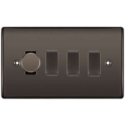 BG Black Nickel 4 Gang Light Switch 1x Trailing Edge LED Dimmer 3x 2 Way Custom Switch