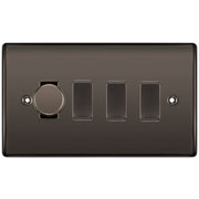 BG Black Nickel 4 Gang Light Switch 1x Trailing Edge LED Dimmer 3x 2 Way Custom Switch by British General (NEXUS-BN-4G-CUSTOM-1x-DIMMER-3x-2Way)