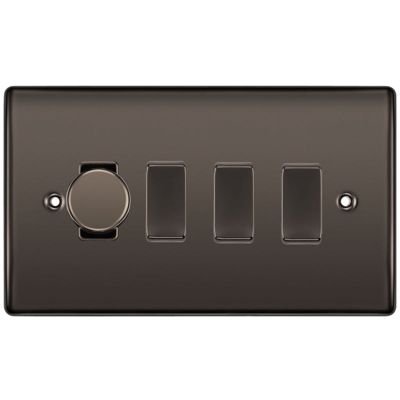 BG Black Nickel 4 Gang Light Switch 1x Trailing Edge LED Dimmer 3x 2 Way Custom Switch