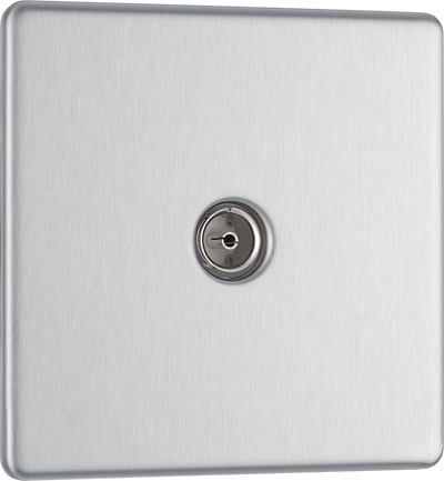 Newlec British General FBS60 Nexus Flatplate Screwless Brushed Steel 1 Gang Coaxial TV Socket