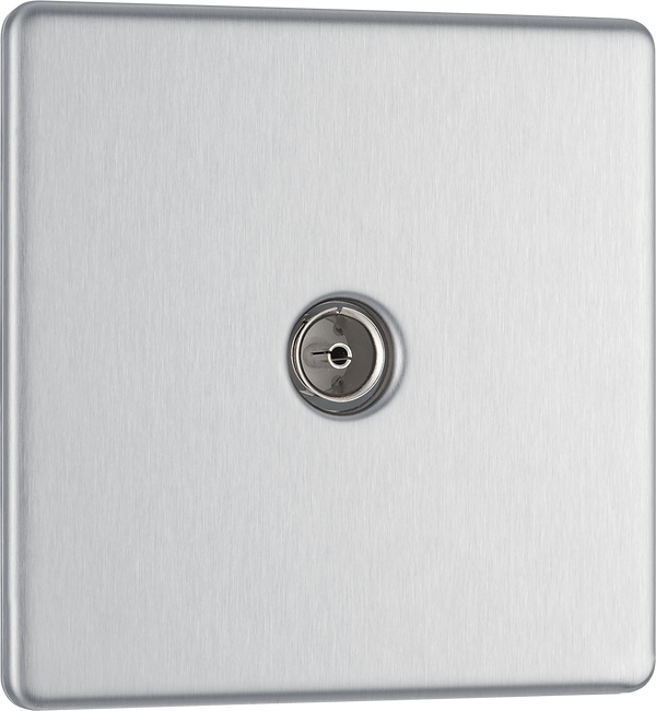 Newlec British General FBS60 Nexus Flatplate Screwless Brushed Steel 1 Gang Coaxial TV Socket