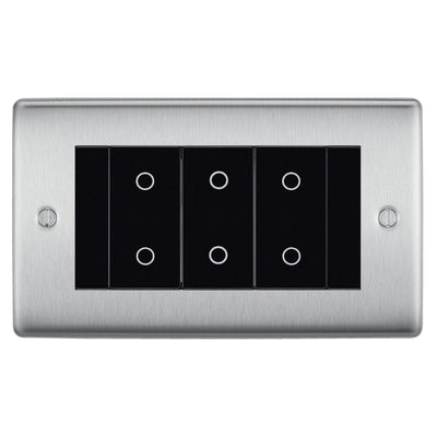 BG Nexus Brushed Steel Triple Secondary Touch Dimmer Switch Black Inserts NBSTDS3B by British General (BG-EMTDSB+NBSEMR4)