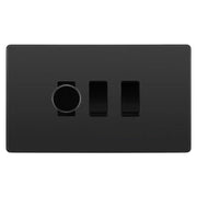 BG Evolve Black Chrome 3 Gang Light Switch Grid – 1x Trailing-Edge LED Dimmer, 1x Intermediate, 1x 2-Way Switch by British General (BG-Evolve-BC-3G-1x-Dimmer-1x-INT-1x-2Way)