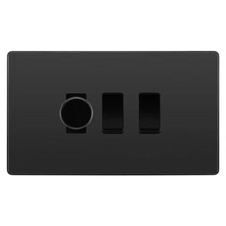 BG Evolve Black Chrome 3 Gang Light Switch Grid – 1x Trailing-Edge LED Dimmer, 1x Intermediate, 1x 2-Way Switch by British General (BG-Evolve-BC-3G-1x-Dimmer-1x-INT-1x-2Way)