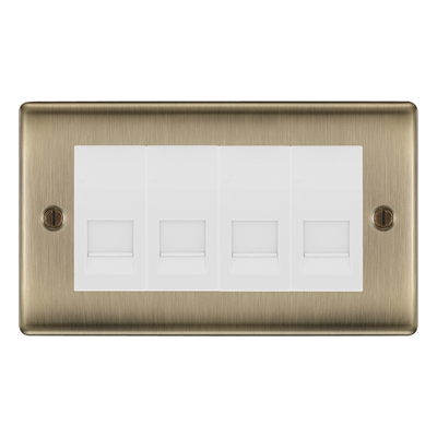 BG Nexus Antique Brass 4 Gang Master Telephone Socket, Screw Terminal - White Insert by British General (BG-NABBTMS4W)