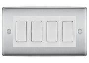 BG Nexus Brushed Steel 4 Gang Intermediate Light Switch Custom Grid - White Insert by British General (BG-Nexus-BS-4G-Combo-4x INT-WH)