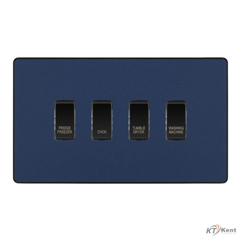 BG Evolve Matt Blue Custom Appliance Grid Switch 4 Gang Screwless