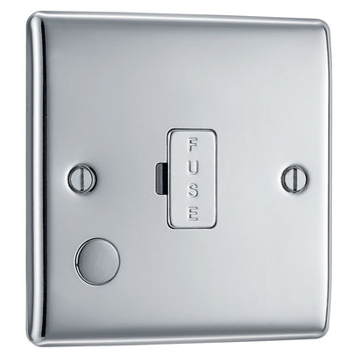 BG Nexus Metal Polished Chrome 13A Unswitched Spur + Cable Outlet NPC55 with 25mm Steel Back Box