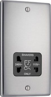 BG NBS20B Metal Brushed Steel 115-230V Dual Voltage Shaver Socket - Black Insert by British General