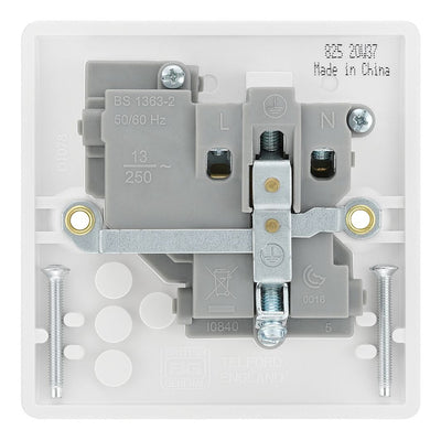 BG Electrical 13A 1 Pole Neon Switched Socket White & 50mm Pattress Back Box