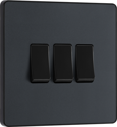 BG PCDMG43B Matt Grey Evolve 3 Gang 20A 16AX 2 Light Switch - Black Insert