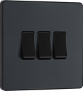 BG PCDMG43B Matt Grey Evolve 3 Gang 20A 16AX 2 Light Switch - Black Insert