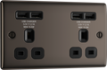 BG NBN24U44B Nexus Metal Black Nickel 2 Gang 13A 4x USB-A 4.2A Unswitched Socket