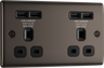 BG NBN24U44B Nexus Metal Black Nickel 2 Gang 13A 4x USB-A 4.2A Unswitched Socket by British General (BG-NBN24U44B-Shopify-SA_1)