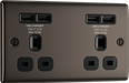 NBN24U44B Front - This 13A double power socket from British General comes with four USB charging ports allowing you to plug in an electrical device and charge mobile devices simultaneously without having to sacrifice a power socket.