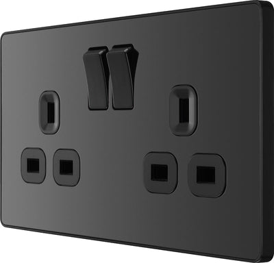BG Evolve PCDBC22B Black Chrome 2 Gang 13A Switched Socket Outlet - Black Insert