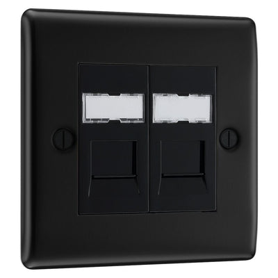 BG Nexus Matt Black RJ45 Double Data Outlet Socket NFBRJ452 with 25mm Steel Back Box