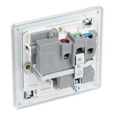 BG Screwless Polished Chrome 13A Single Switched Socket FPC21W with 35mm Steel Back Box