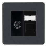 BG Evolve Matt Grey TV Aerial & RJ45 CAT6 Data Socket - Black Insert