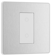 BG PCDBSTDM1W Brushed Steel Evolve 1 Gang 200W Trailing Edge Master Touch Dimmer - White Insert by British General (BG-PCDBSTDM1W-Shopify-SA_1)