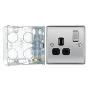 BG Nexus Metal Brushed Steel 13A Single Switched Socket NBS21B with 35mm Steel Back Box