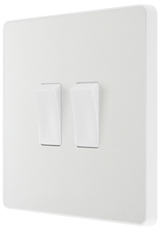 BG PCDCL42W Pearlescent White Evolve 2 Gang 20A 16AX 2 Way Light Switch - White Insert by British General (BG-PCDCL42W-Shopify-SA_1)