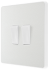BG PCDCL42W Pearlescent White Evolve 2 Gang 20A 16AX 2 Way Light Switch - White Insert by British General (BG-PCDCL42W-Shopify-SA_1)