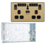 BG Evolve Satin Brass Double USB Socket with WiFi Extender PCDSB22UWRB and 25mm Steel Back Box