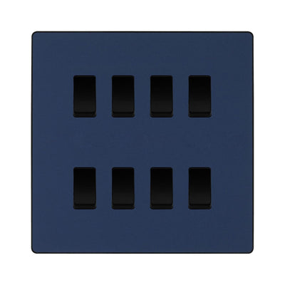 BG Evolve Matt Blue 8 Gang Intermediate Custom Grid Light Switch with Back Box Included by British General (BG-Evolve-DB-8G-CUSTOM-8x INT SWITCH)