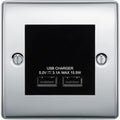 BG Nexus Metal Polished Chrome Dual USB Charger 3.1A Output Socket - Black Insert