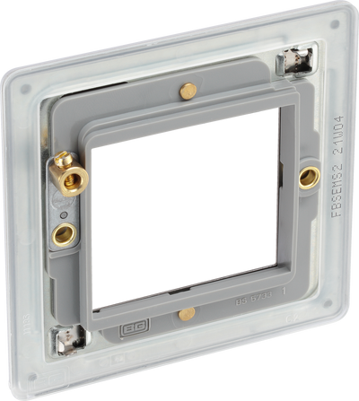 BG Electrical FBSEMS2 Euro Module Screwless Flat-Plate 2 Module Square Front Plate Brushed Steel
