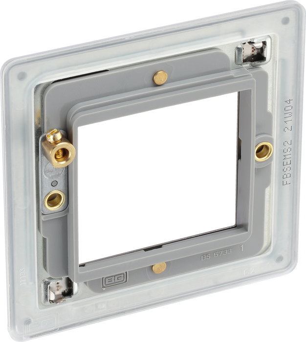 BG Electrical FBSEMS2 Euro Module Screwless Flat-Plate 2 Module Square Front Plate Brushed Steel