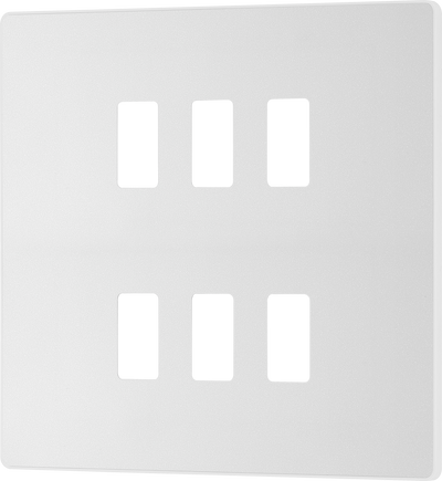 BG RPCDCL6W Evolve Grid Pearlescent White 6 Module Square Front Plate - White Trim