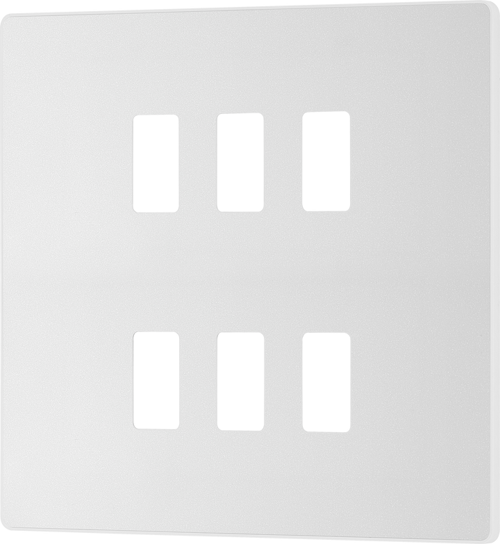 RPCDCL6W Front - The Grid modular range from British General allows you to build your own module configuration with a variety of combinations and finishes. This pearlescent white finish Evolve front plate clips on for a seamless finish, and can accommodate 6 Grid modules - ideal for commercial applications.