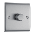 BG NBS81 Nexus Metal Brushed Steel 1 Gang 200W 2 Way Trailing Edge Push Type Dimmer Switch
