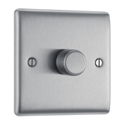 BG NBS81 Nexus Metal Brushed Steel 1 Gang 200W 2 Way Trailing Edge Push Type Dimmer Switch by British General (BG-NBS81-Shopify-SA_1)