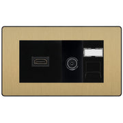 BG Evolve Media Wall Plate — TV Aerial, HDMI & CAT6 | Satin Brass Screwless